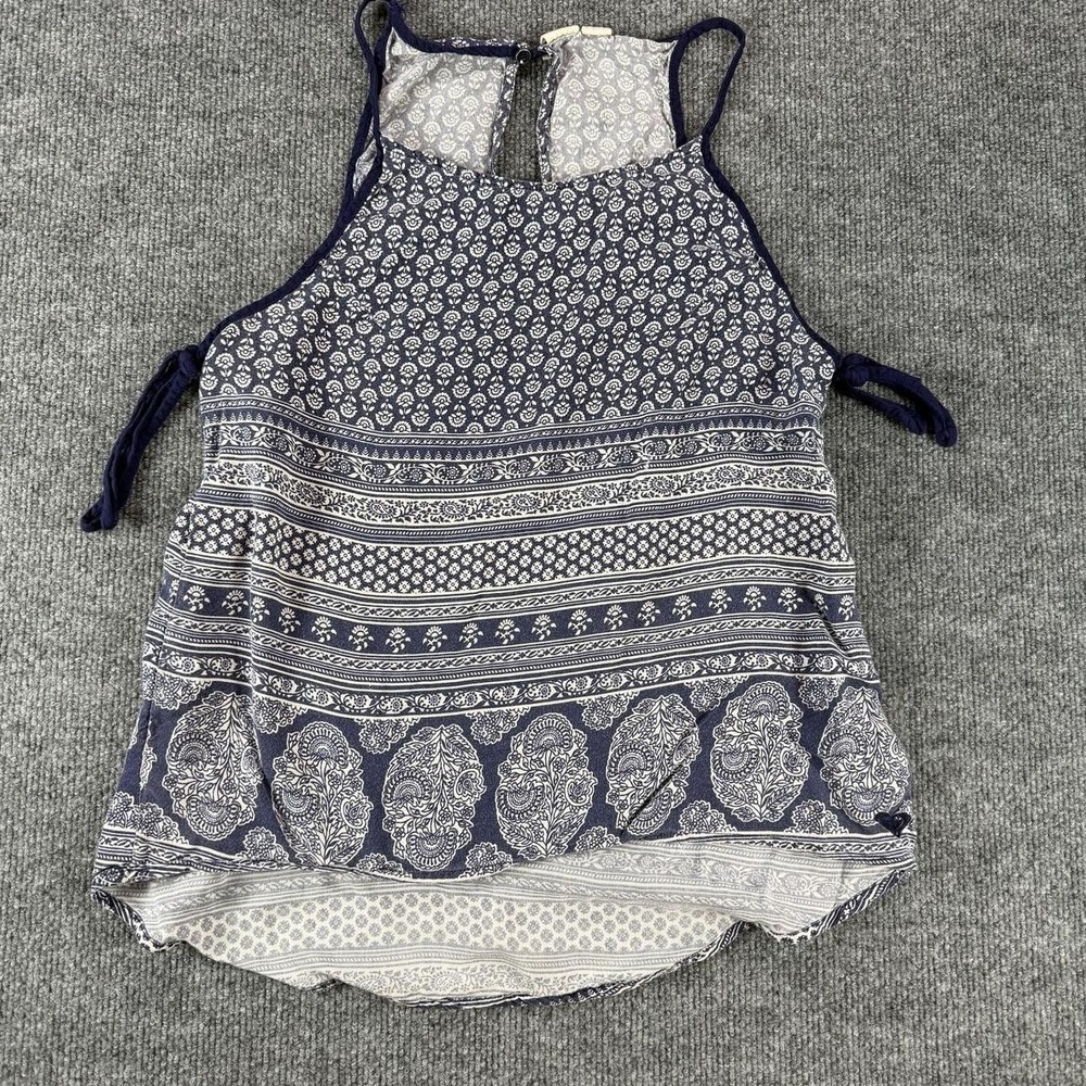 Roxy Womens Navy Blue White Paisley Boho Halter Tank Top Medium Beach Summer